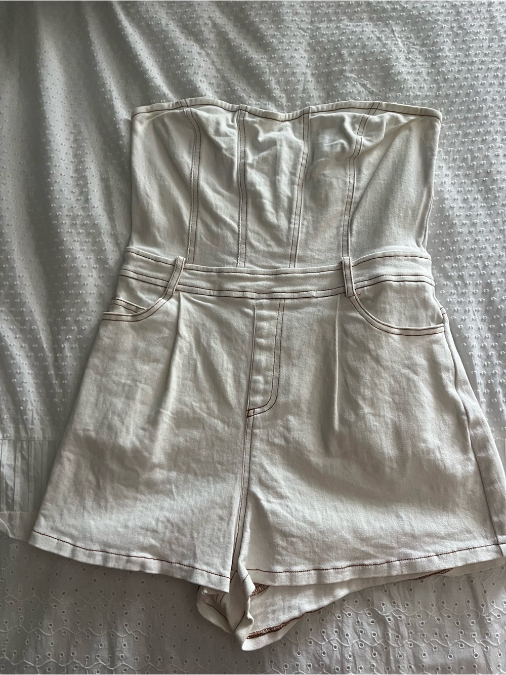 Le Lis cream romper with contrast brown topstitching
